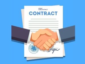 Illustrazione di una stretta di mano tra un un contractor ed un imprenditore
