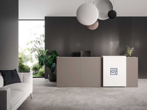 Render di una reception di un ufficio in stile moderno